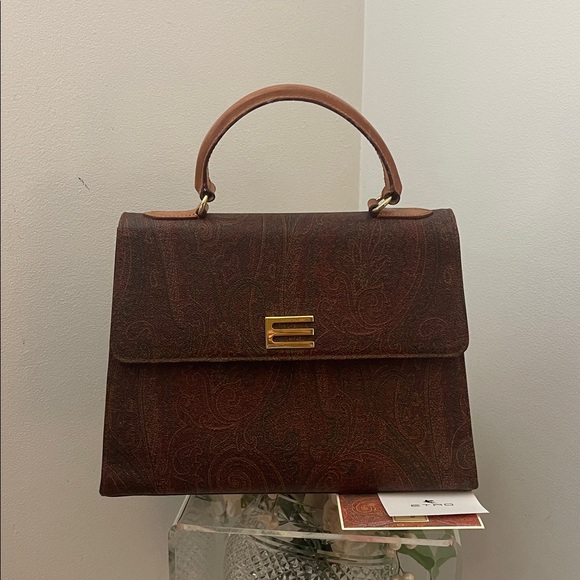 Etro 96’ Paisley Satchel In Brown with Gold Accent - Picture 3 of 17